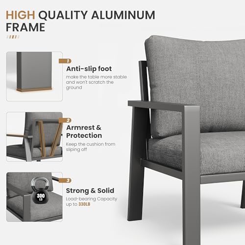 5 Pieces Aluminum Outdoor Patio Furniture Set 6-Seat Deck Furniture Patio Conversation Sets All-Weather Rust-Proof Sectional Sofa Set with Removable Cushion for Balcony, Yard, Poolside - Image 2