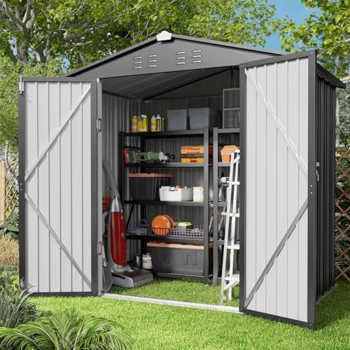 Gizoon 6 x 4 FT Outdoor Storage Shed, Metal Garden Shed, Dark Gray - Image 2
