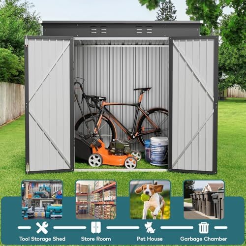 Gizoon 6x4 FT Outdoor Shed, Metal Garden Shed Lockable Doors, Dark Gray - Image 5