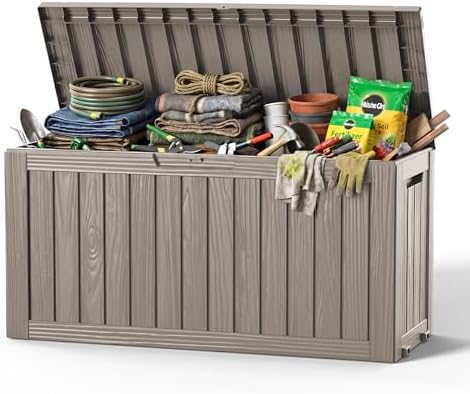 DRATO 100 Gallon Waterproof Deck Box Outdoor Storage Box with Wheels Grey by DRATOprovidesawarmandcozy