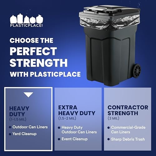 Plasticplace 95-96 Gallon Heavy Duty Black Trash Bags - Contractor Grade, Extra Large Garbage Bags for Construction & Outdoor Trash Cans, 1.2 Mil Thick, 61” x 68” (15 Count Roll) - Image 6
