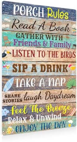 BEASTZHENG Porch Rules Sign Outdoor Metal Tin Sign Plaque Porch Signs Wall Art Porch Rule Wall Decor Relax Rustic Vintage Tin Iron Hanging Wall Gift for Farmhouse Patio Garden Door Decoration by BEASTZHENG