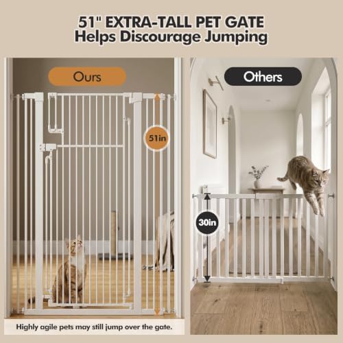 51“ Extra Tall Baby Gate for Cats and Dogs, 31.9-42.5”, White - Image 3