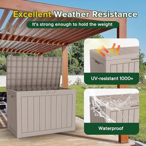 46 Gallon Outdoor Deck Box, Lockable Waterproof Outdoor Storage Boxes For Garden Tools,Indoor Cushions,Accessories Outside Storage Resin Weatherproof Container(Grey) - Image 5