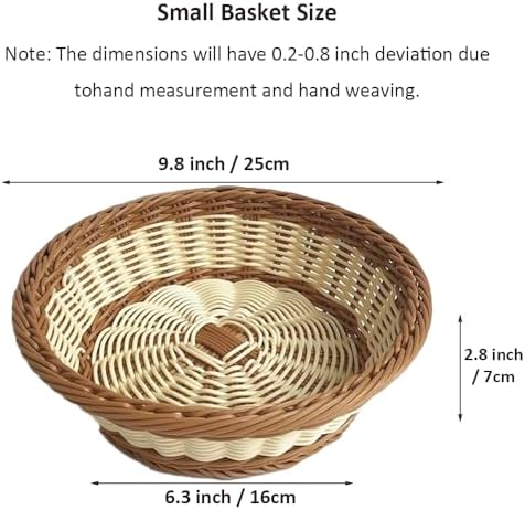 RT&BS Round Wicker Bread Basket, Round Wicker Fruit Basket, Woven Egg Baskets, Reusable Handwoven Storage Baskets for Living Room, Kitchen, Store, Restaurant, Outdoor, Party (Bicolor, S) - Image 4