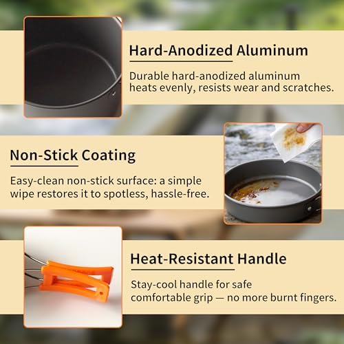 Collapsible Camping Cookware Set, Portable 4-in-1 Outdoor Camping pots and Pans Set with Nonstick Frypan, Pot, Kettle & Carry Bag, Hard-Anodized Aluminum for Camping, Hiking (2-6 Person) - Image 4