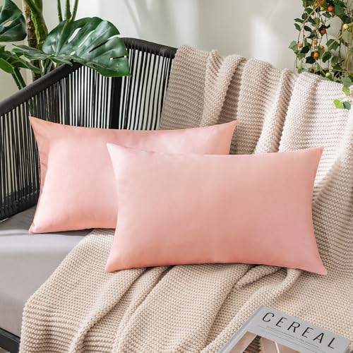 MIULEE Decorative Outdoor Pillow Covers Lumbar Waterproof 12x20 Light Pink by MIULEE
