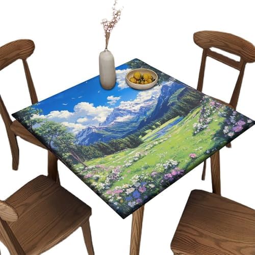 Elastic Table Cloth Indoor, Mountain Majesty Pattern Printed on Oilproof Patio Table Cover Square, Use for Weddings Baby Showers Events, Fit for 32" x 32" Square Tables by JRBSZMI2