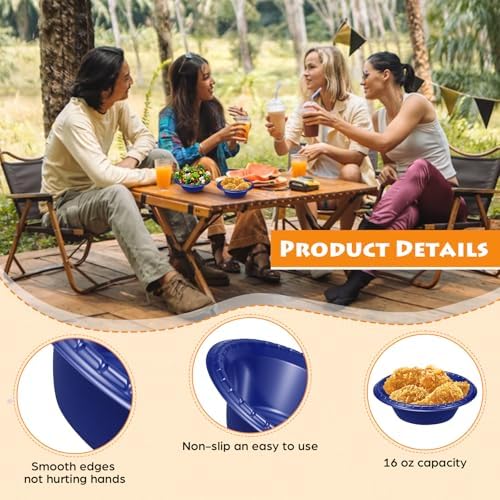 24 Pack 16oz Blue Disposable Plastic Bowls Dessert, Ice Cream, Salad, Soup Serving Cups for Party, Picnic, Food Snacks (Blue) - Image 3