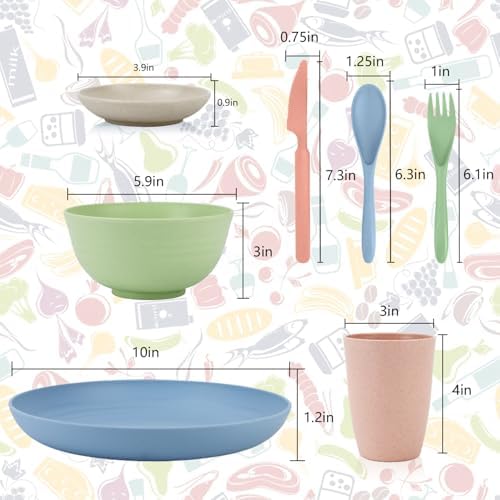 Wrova wheat straw bowls,plates,cups and cutlery sets 28 pcs - Unbreakable Dishwasher Safe dinnerware sets service for 4 - Ideal dish sets for kitchen, camping, indoors and out doors.Nordic - Image 2