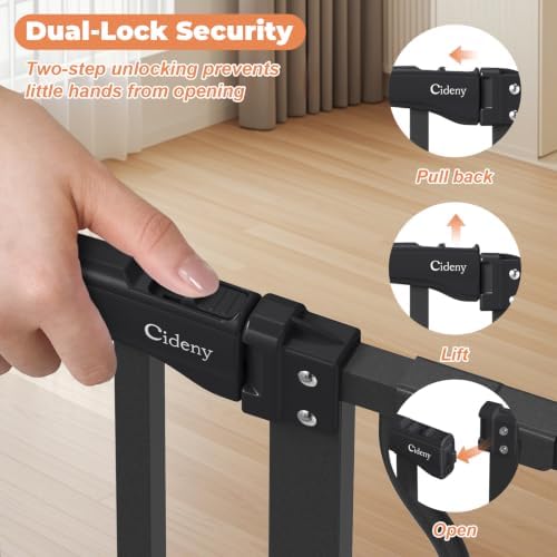 34" Tall Baby Gate No Drilling, Auto Close Dog Gate Indoor, Black - Image 3