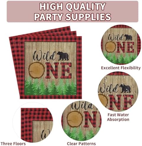 Greencian 96Pcs Lumberjack Wild One Birthday Party Decorations, Serves 24 - Image 3
