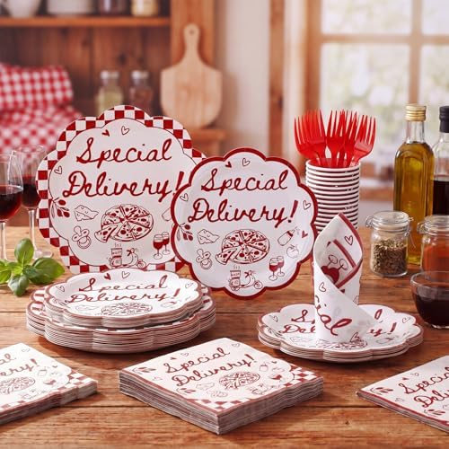 Zubebe 175 Pcs Special Delivery Pizza Baby Shower Tableware Set Serves 25 - Image 2