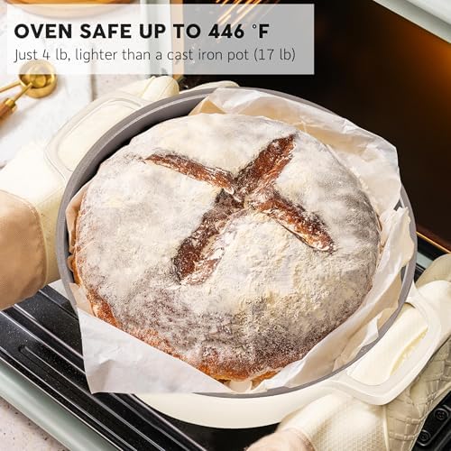 Large Dutch Oven Pot with Lid-7.5QT Cast Aluminum Oven Pot with Two Handles Lightweight for Bread Baking Braising and Roasting(Beige) - Image 4
