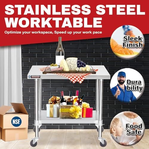 DuraSteel 24x36 NSF Stainless Steel Cart - Heavy Duty Rolling Food Prep Table with Undershelf - Metal Utility Cart for Commercial Restaurant Kitchen, Laundry, Outdoor Portable BBQ Grill - Image 4