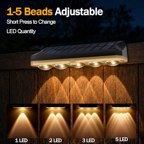 Tenmiro Solar Fence Lights Outdoor 10 Pack, 40 Modes RGB & Cold/Warm White Wall Lights with 5 Lens, IP67 Waterproof Dusk to Dawn Outside Lighs for Backyard, Patio, Yard, Pool, Deck, Railing Decor - Image 5