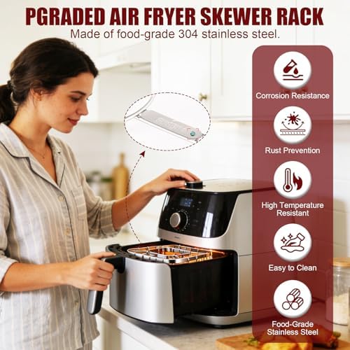 Air Fryer Skewer Rack, Air Fryer Grill Accessories Kit with 28 Skewers, Stainless Steel Hanging Oven Skewers Rack Accessories, Barbecue Rack & Vertical Meat Skewers for Air Fryer - Image 3