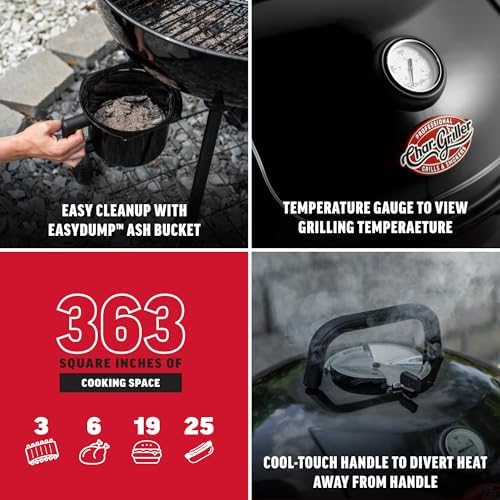 Char-Griller CG30040725 22-inch Kettle Charcoal Grill and Smoker - Steel, Black - 363 sq. in. Cooking Area - Image 3