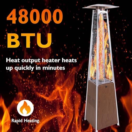 Patio Heater 48,000 BTU Outdoor Heaters for Patio Propane with Detachable Wheels, Quartz Glass Tube Pyramid Design, Protective Cover, Outdoor Terrace Garden Poolsid Commercial Residentia (Brown) - Image 3