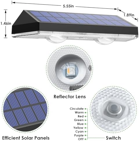 Solar Fence Lights Outdoor - Warm White & RGB 6 Color, Dusk to Dawn Solar Deck Light, Solar Lights Outdoor IP65 Waterproof, Garden Lights for Outside/Backyard/Railing/Step/Patio/Wall (8 Pack) - Image 2