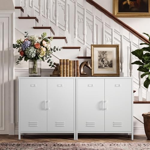 Metal Locker Storage Cabinet with Adjustable Shelf and Doors Bathroom Storage Cabinet Kids Locker for Utility Entryway Laundry Rooms (White) - Image 6