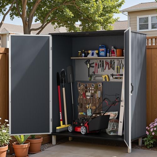 Patiowell 5x3 FT Plastic Outdoor Storage Shed with Floor, Dark Gray - Image 2
