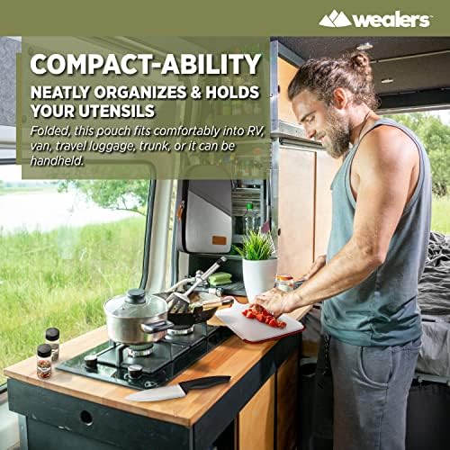 Wealers Camp Kitchen Cooking Utensil Set Travel Organizer Grill Accessories Portable Compact Gear for Backpacking BBQ Camping Hiking Travel Cookware Kit Water Resistant Case - Image 6