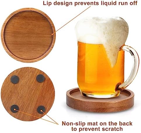 Acacia Wood Coasters Set of 8 Bar Accessories Table Decor Wooden Coaster - Image 3