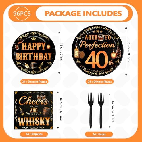96 Pcs Whiskey 40th Birthday Party Supplies, Serves 24 - Image 5