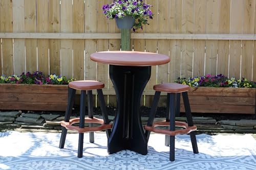 Patio Table Set with Two Barstools - Black Base with Redwood Accents - Perfect for Patio and Outdoor Spaces. Hardware Free Easy Assembly. Proudly Made in USA - Image 2
