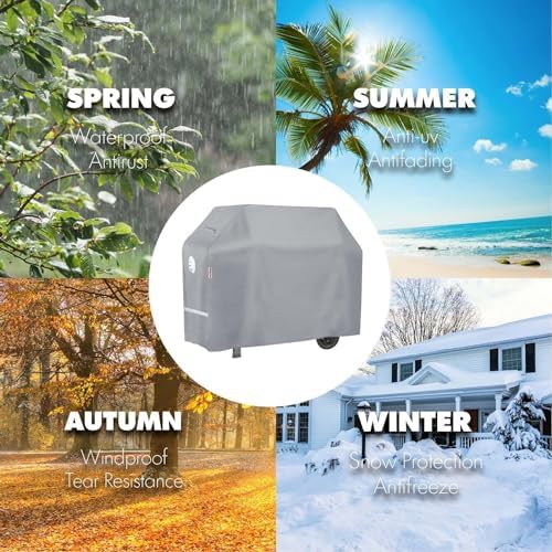 Turtle Life BBQ Grill Cover, 64 Inch Heavy Duty Waterproof 4-6 Burner Barbecue Gas Grill Covers for Weber Genesis Char-Broil Brinkmann, Gray - Image 6