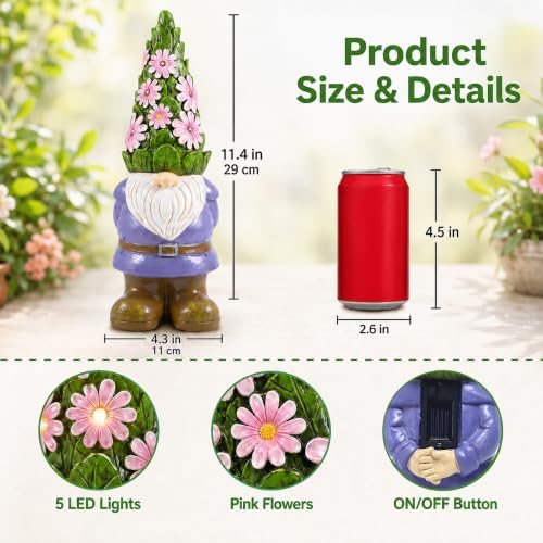 Solar Garden Gnome Statue: Outdoor Figurine with Succulent Lights - Image 3