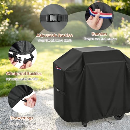 Grill Cover for HAPPYGRILL Charcoal Grill with 2 Side Tables, BBQ Cover - Image 3