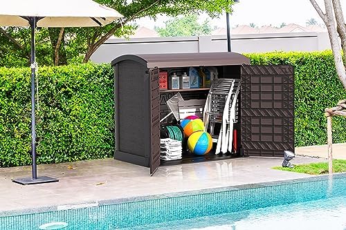 DURAMAX CedarGrain StoreAway 1200 Liter Capacity Outdoor Deck & Garden Storage Box w/Panel Doors & Arc Lid for Patios, Pool Areas, & Driveways, Brown - Image 2