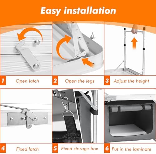 Camp Field Camping Folding Aluminum Table with Adjustable Legs for Outdoor Travel Beach, Backyards, BBQ, Party and Picnic Foldable Table - Image 4