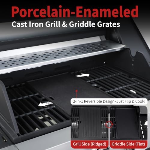 4-Burner Propane Gas Grill with Cast Iron Grates and Griddle - Image 3