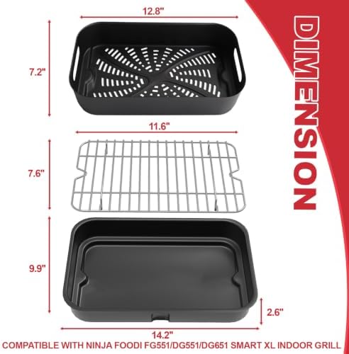 Grill Cooking Pot and Combo Crisper Basket & Rack for Ninja Foodi FG551 DG551 DG651 Smart XL Indoor Grill, Non-Stick Air Frying Accessories for Ninja Foodi Series - Image 2