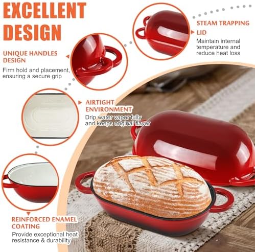 5 QT Enameled Cast Iron Sourdough Bread Oven, Loaf Pan with Lid - Image 4