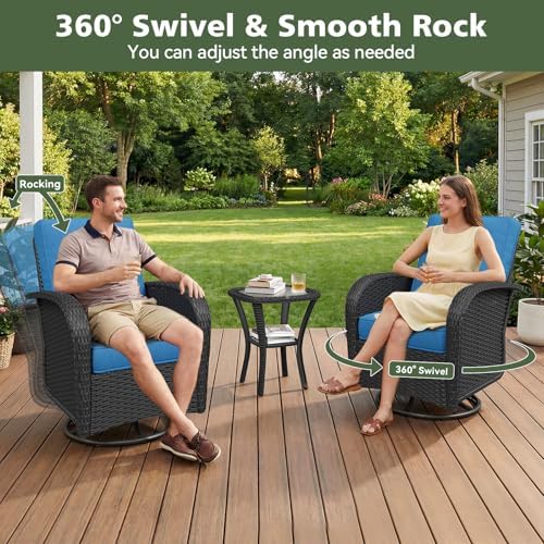 Aoxun 3 Piece Outdoor Patio Furniture Set with Side Table, Outdoor Patio Furniture Sets with High Back Swivel Rocker Chairs, Outdoor Sofa Set with Ottoman for Backyard & Garden, Peacock Blue - Image 3