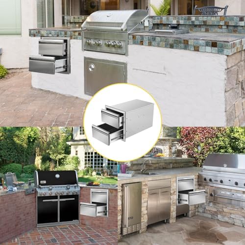 Outdoor Kitchen Drawers 14" W x 15"H x 23"D Double BBQ Drawers Stainless Steel Built-in Drawer for Outdoor Kitchen Island, Patio Grill Station - Image 6
