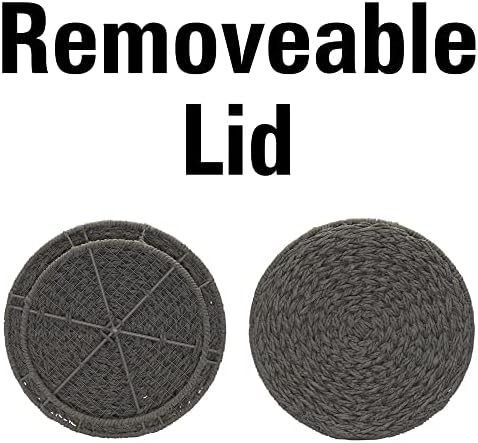 Household Essentials Handwoven Paper Rope Barrel Wicker Storage Basket Side Table, Gray - Image 3