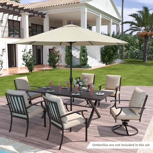 ALAULM 7-Piece Patio Dining Table and Chairs for 6 Outdoor Dining Set with 2 Swivel Chairs Patio Dining Sets with Rectangular Metal Table with Umbrella Hole for Patio, Backyard, Garden-Sand - Image 2
