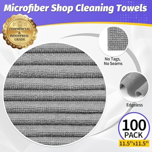Microfiber Cleaning Cloth, 100 Pack Cleaning Rags Microfiber Towel Bulk Absorbent Lint-Free WashCloths, All-Purpose Towels for Cars, Shop, Automotive, Garage, Home Kitchen 11.5"*11.5", Grey - Image 2
