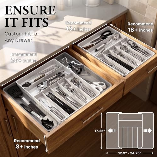 Simple Houseware Expandable Kitchen Drawer Flatware Organizer, Gray/White - Image 3