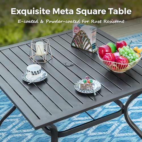 MIXPATIO 5pc Patio Dining Set, 37" Square Metal Table, 4 Chairs, Black - Image 5