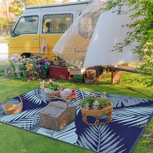 GENIMO Outdoor Rug, Waterproof Plastic Rugs for Patio, 5'x8' Blue - Image 3