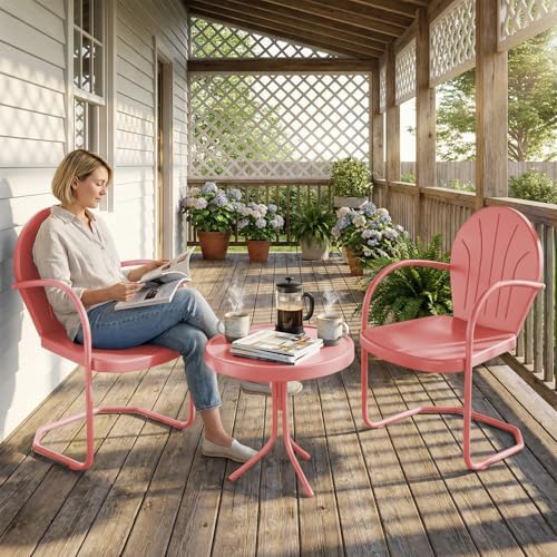 Outdoor 3-Piece Metal Bistro Set, Patio Conversation Set of 2,Pink - Image 3