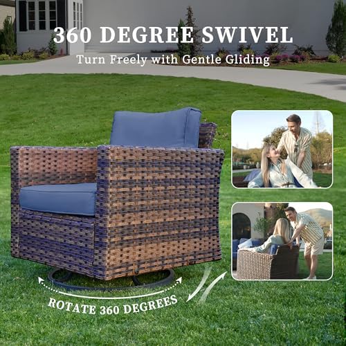 UDPATIO Patio Furniture Set with Fire Pit Table and Swivel Rocking Chairs, 6 Pieces Outdoor Wicker Furniture Set with Waterproof Cover, 4'' Thickened Cushion, Navy - Image 4