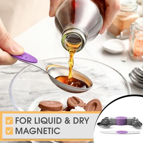 Spring Chef Stainless Steel Magnetic Measuring Spoons Set of 8, Orchid - Image 4