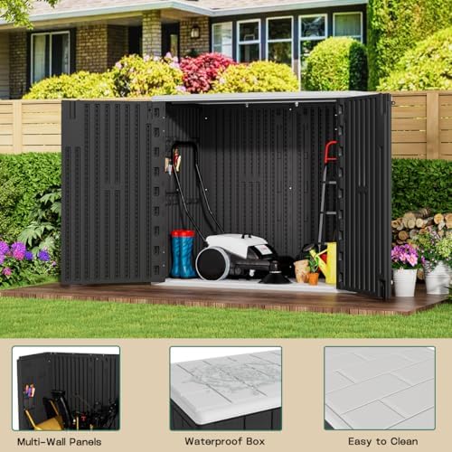 KINYING Outdoor Horizontal Storage Sheds,37 Cu.ft Outdoor Storage Cabinet Waterproof Resin Tool Storage Box for Lawn Mower,Garden Tools and Patio Furniture, Lockable (Black) - Image 3